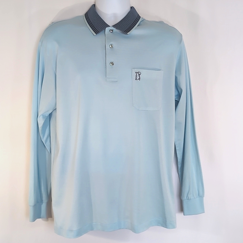 PGA Tour Blue Long Sleeve Polo Shirt Size Medium